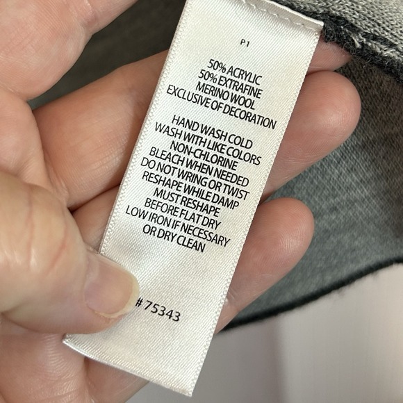 Ellen Tracy Hooded Cardigan Sz Large Gray Merino Wool Blend Sweater Toggle (D) - Picture 7 of 8